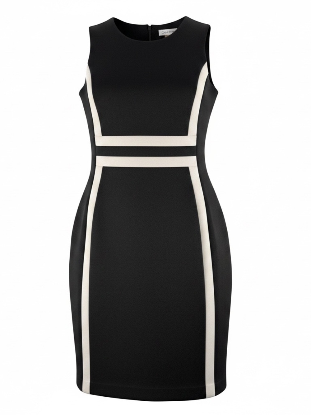 Calvin Klein Black Midi Sheath Dress with White Contrast Trim